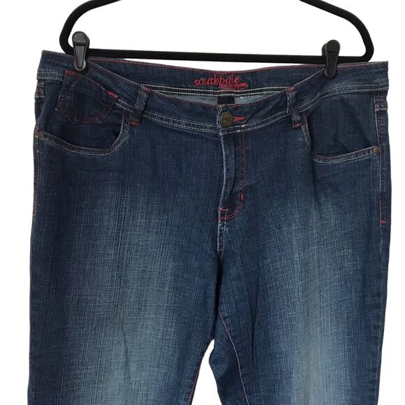Southpole Jeans Size 18 Mid Rise Medium Wash Embroidered Pockets Red Stitching - Picture 4 of 13